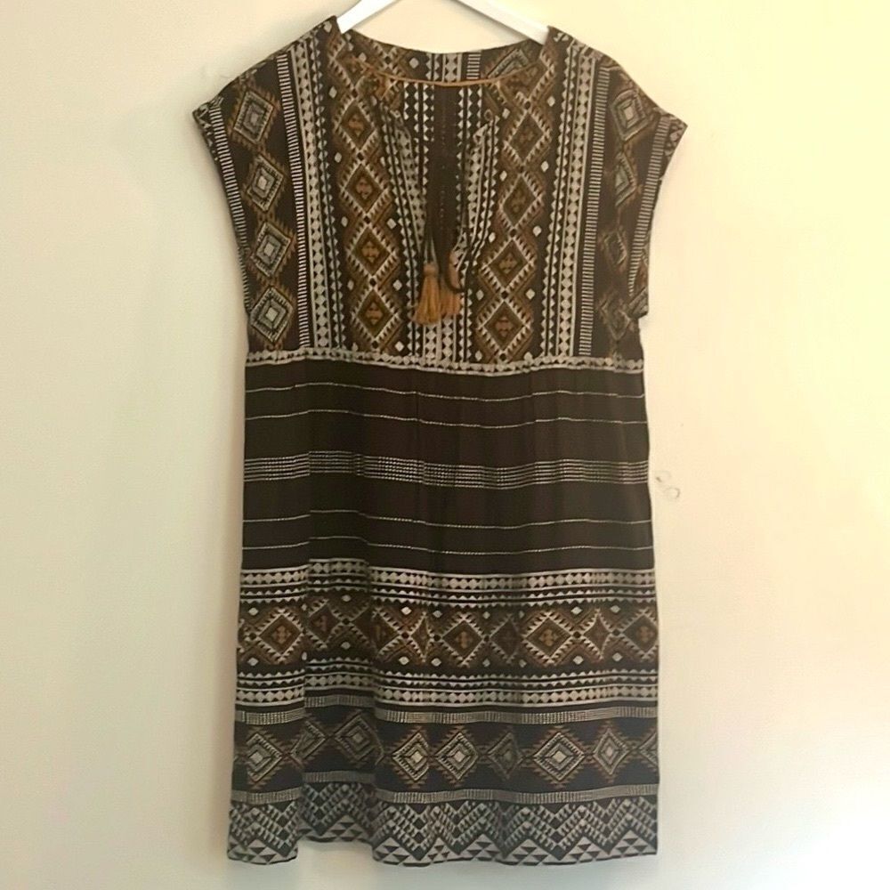 Anthropologie geometric pattern babydoll mini dress size medium / large
